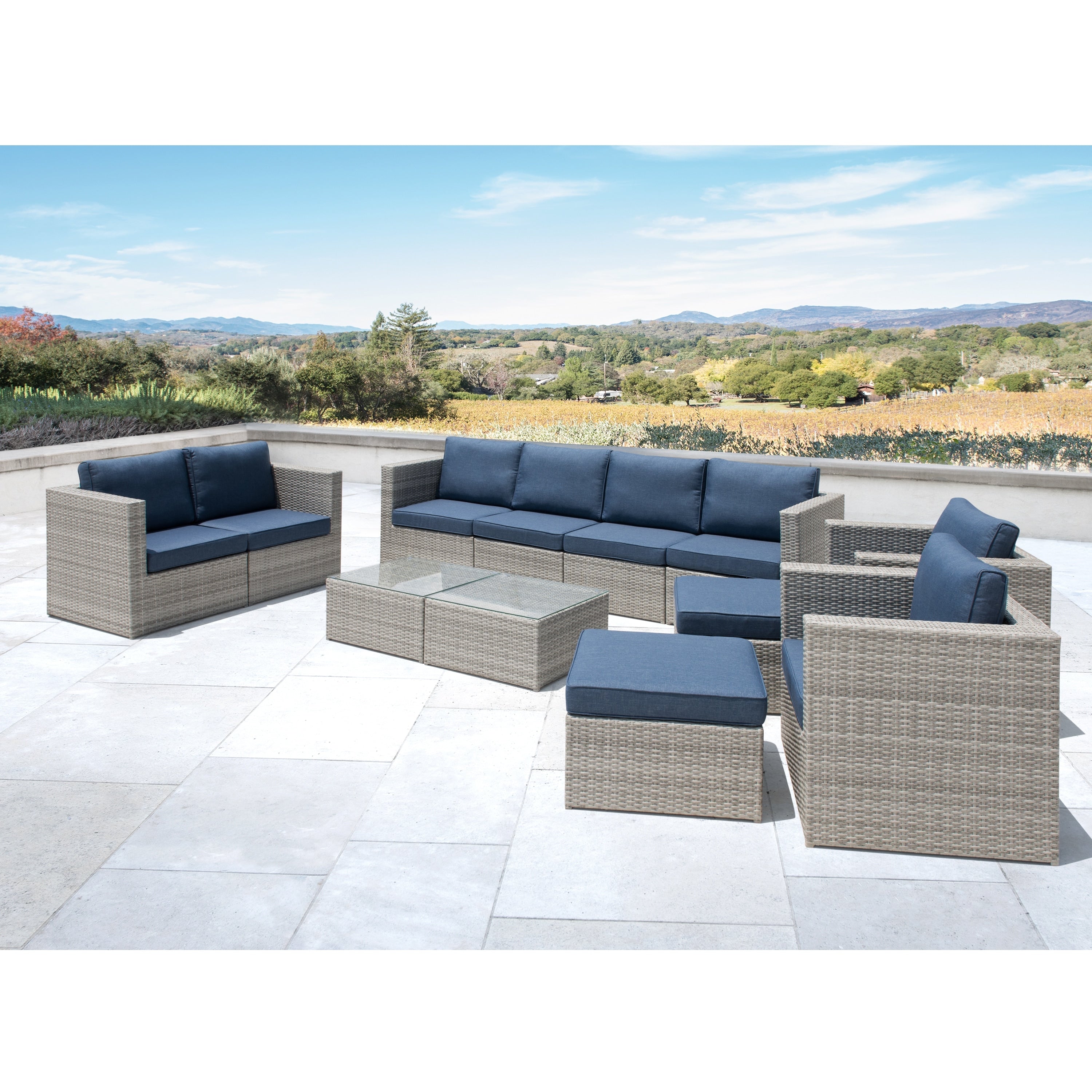 Ensemble de canapés de patio sectionnels en osier Corvus Trey 12 pièces