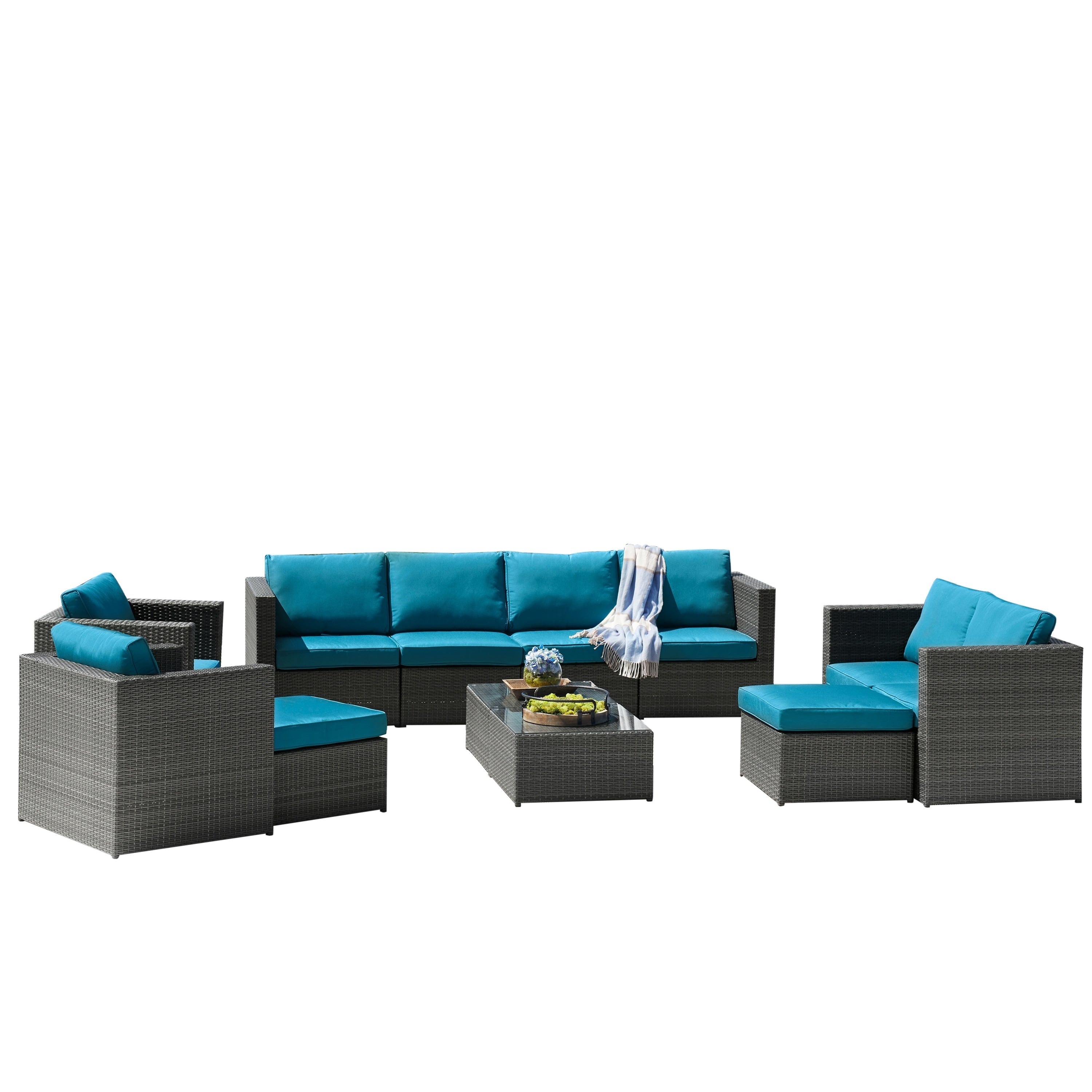 Ensemble de canapés de patio sectionnels en osier Corvus Trey 12 pièces