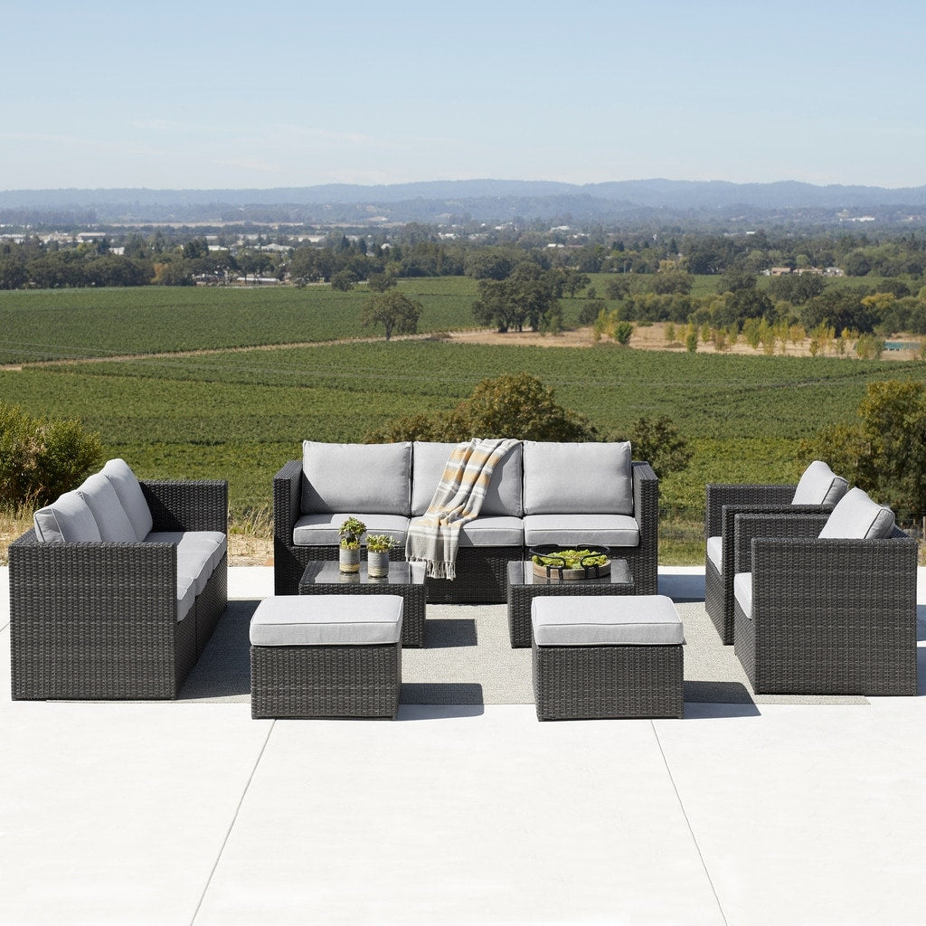 Ensemble de canapés de patio sectionnels en osier Corvus Trey 12 pièces
