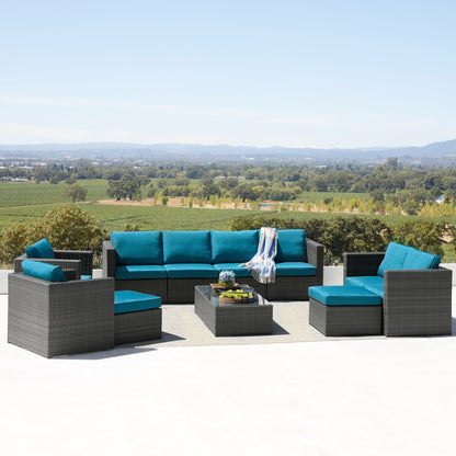 Ensemble de meubles de patio sectionnels en osier tressé Corvus Trey 13 pièces avec table à feu