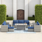 Ensemble de meubles de patio sectionnels en osier tressé Corvus Trey 13 pièces avec table à feu