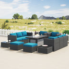 Ensemble de meubles de patio sectionnels en osier tressé Corvus Trey 13 pièces avec table à feu