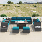 Ensemble de meubles de patio sectionnels en osier tressé Corvus Trey 13 pièces avec table à feu
