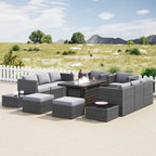 Ensemble de meubles de patio sectionnels en osier tressé Corvus Trey 13 pièces avec table à feu