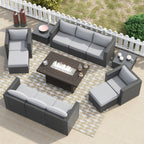 Ensemble de meubles de patio sectionnels en osier tressé Corvus Trey 13 pièces avec table à feu