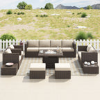 Ensemble de meubles de patio sectionnels en osier tressé Corvus Trey 13 pièces avec table à feu