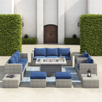 Ensemble de meubles de patio sectionnels en osier tressé Corvus Trey 13 pièces avec table à feu