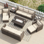 Ensemble de meubles de patio sectionnels en osier tressé Corvus Trey 13 pièces avec table à feu