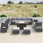 Ensemble de meubles de patio sectionnels en osier tressé Corvus Trey 13 pièces avec table à feu