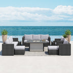 Ensemble de meubles de patio sectionnels en osier tressé Corvus Trey 13 pièces avec table à feu