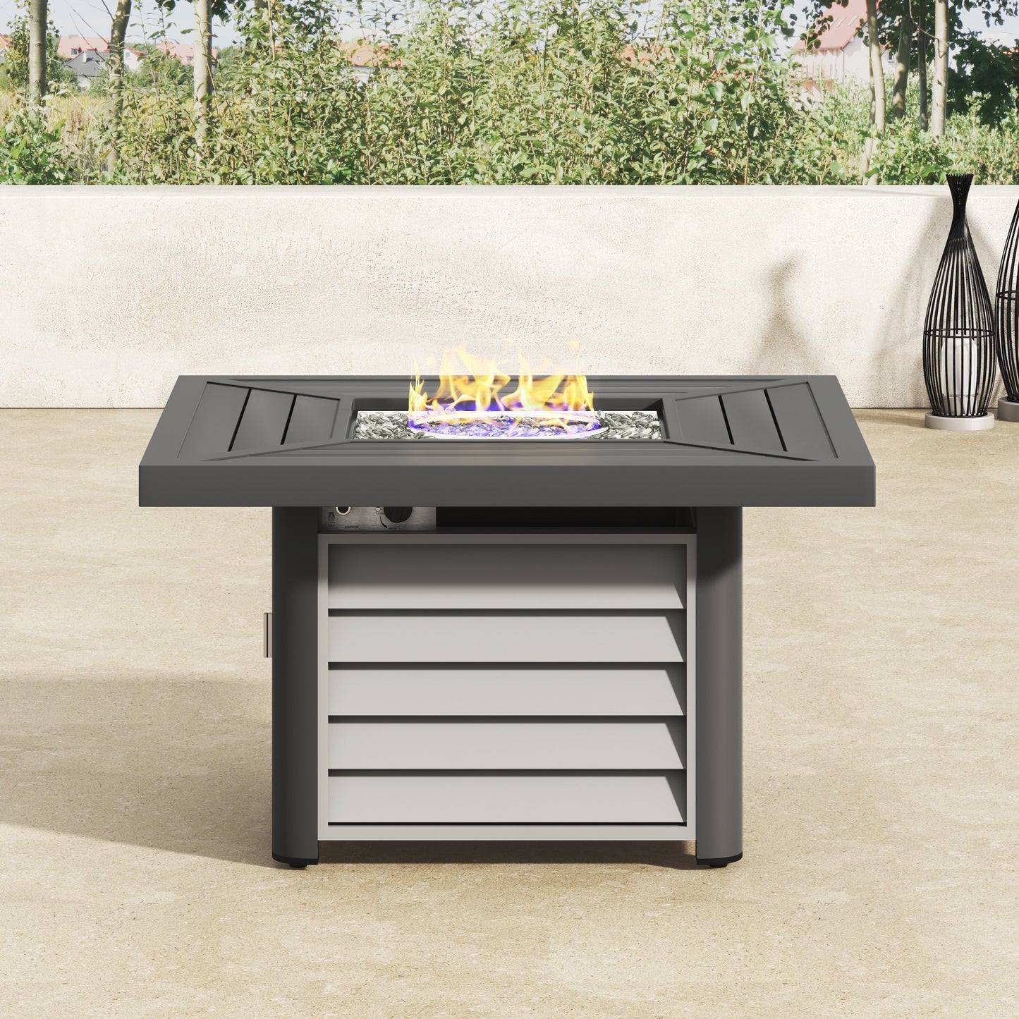 Ensemble de salon pivotant d'extérieur Corvus Vasconia 5 pièces en résine tressée avec table à feu