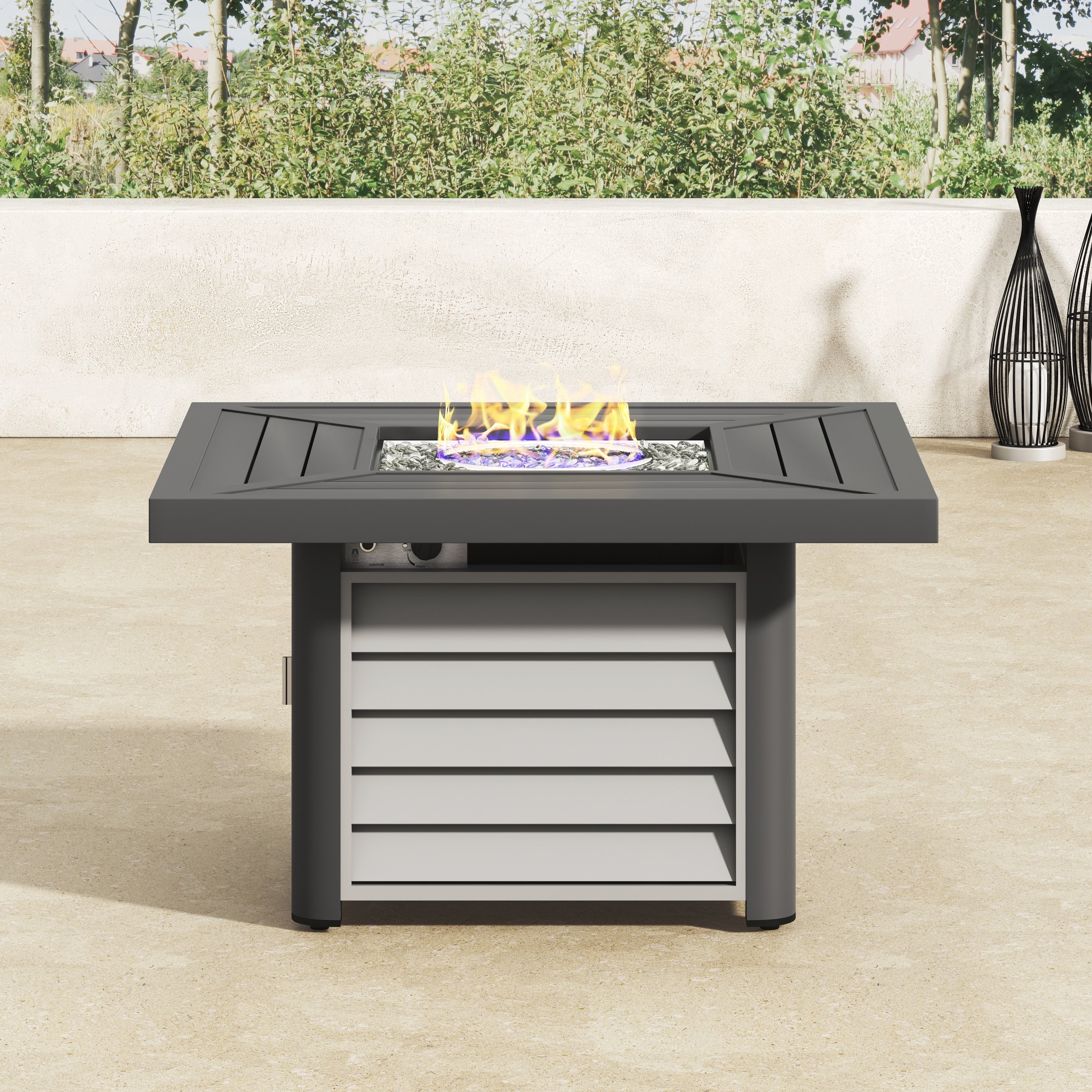 Ensemble de salon pivotant d'extérieur Corvus Vasconia 5 pièces en résine tressée avec table à feu