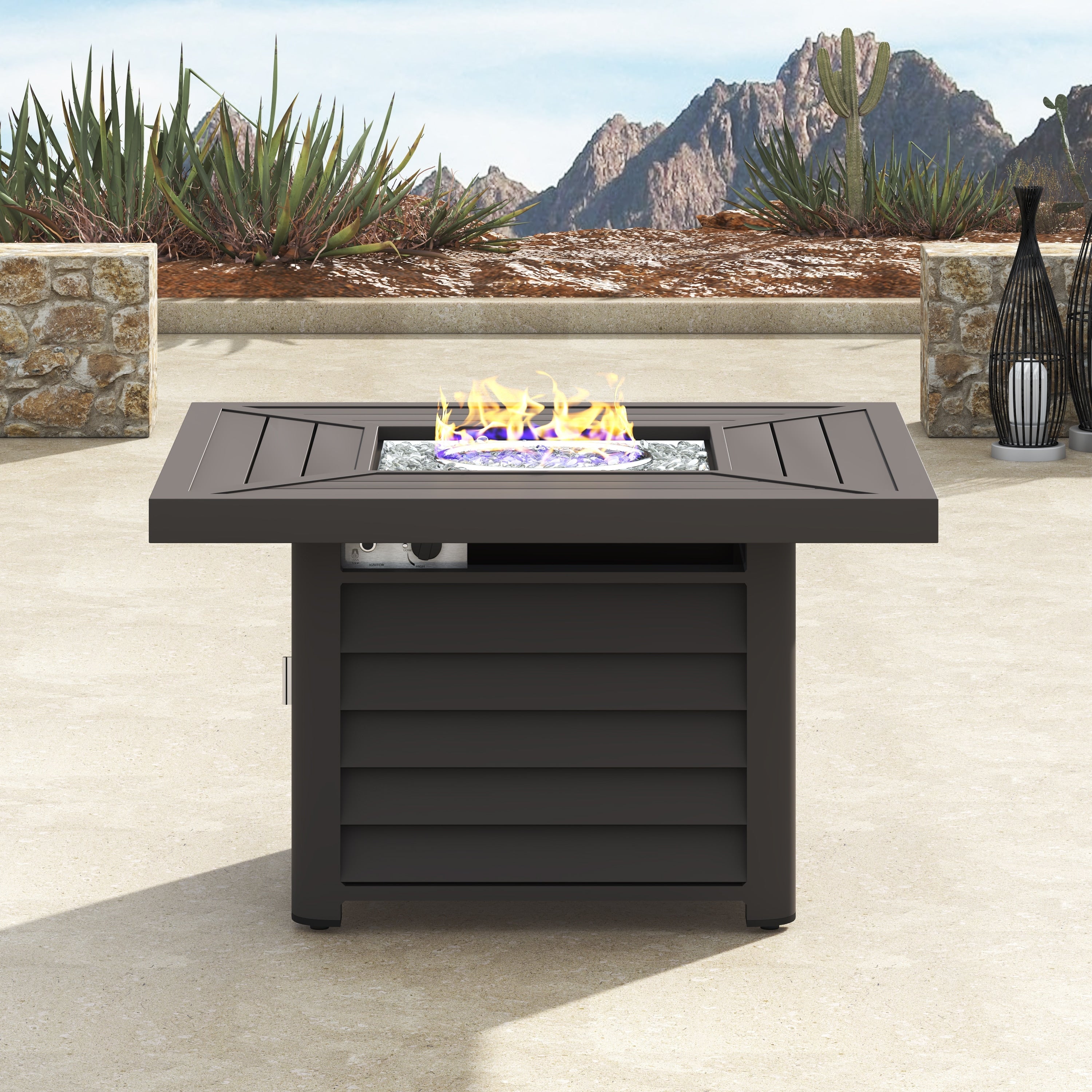 Ensemble de salon pivotant d'extérieur Corvus Vasconia 5 pièces en résine tressée avec table à feu