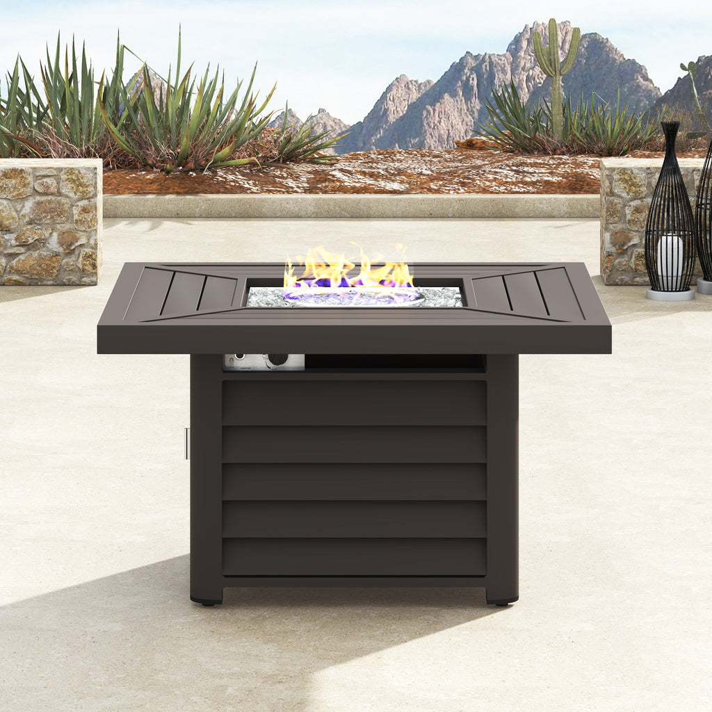 Ensemble de salon pivotant d'extérieur Corvus Vasconia 5 pièces en résine tressée avec table à feu