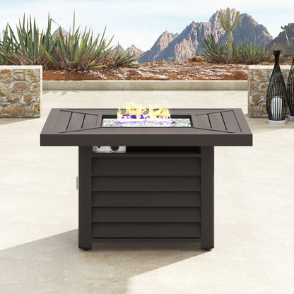 Ensemble de salon pivotant d'extérieur Corvus Vasconia 5 pièces en résine tressée avec table à feu