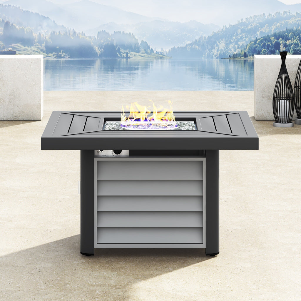 Ensemble de salon pivotant d'extérieur Corvus Vasconia 5 pièces en résine tressée avec table à feu