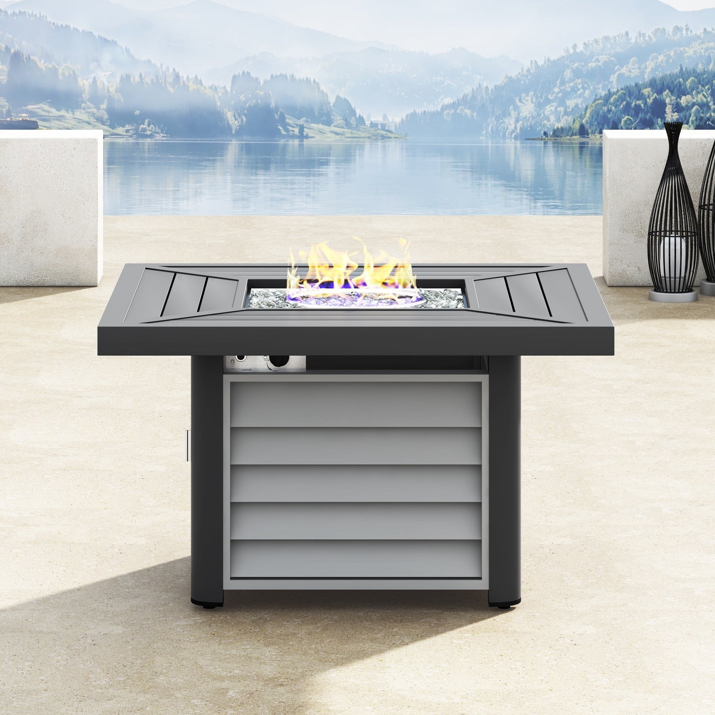 Ensemble de salon pivotant d'extérieur Corvus Vasconia 5 pièces en résine tressée avec table à feu