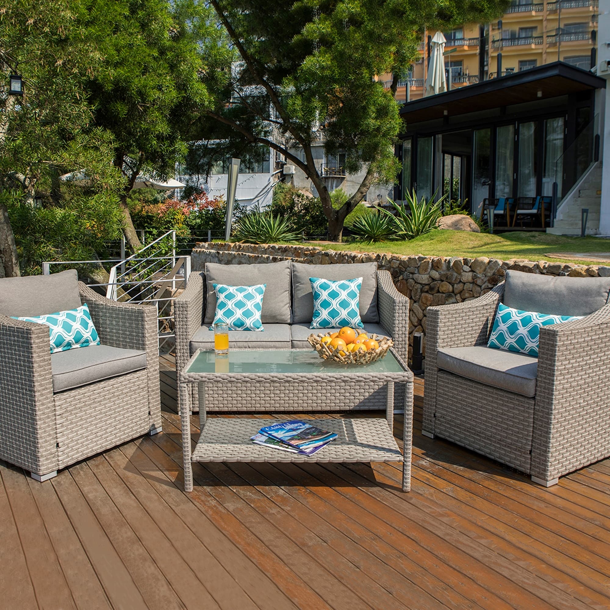 Ensemble de canapé sectionnel rembourré 4 pièces le plus confortable pour patio