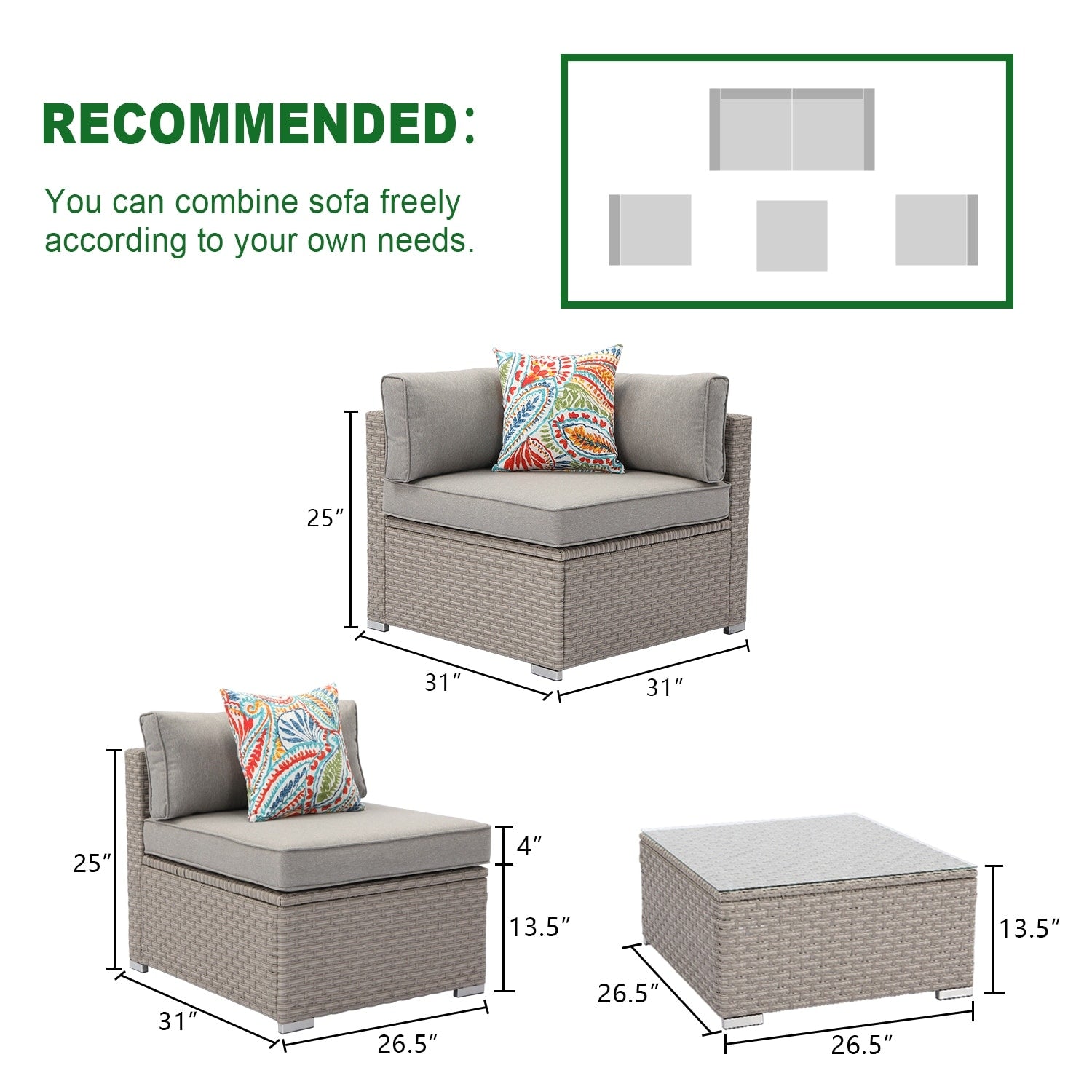 Ensemble de meubles de jardin en osier 5 pièces le plus confortable avec table basse