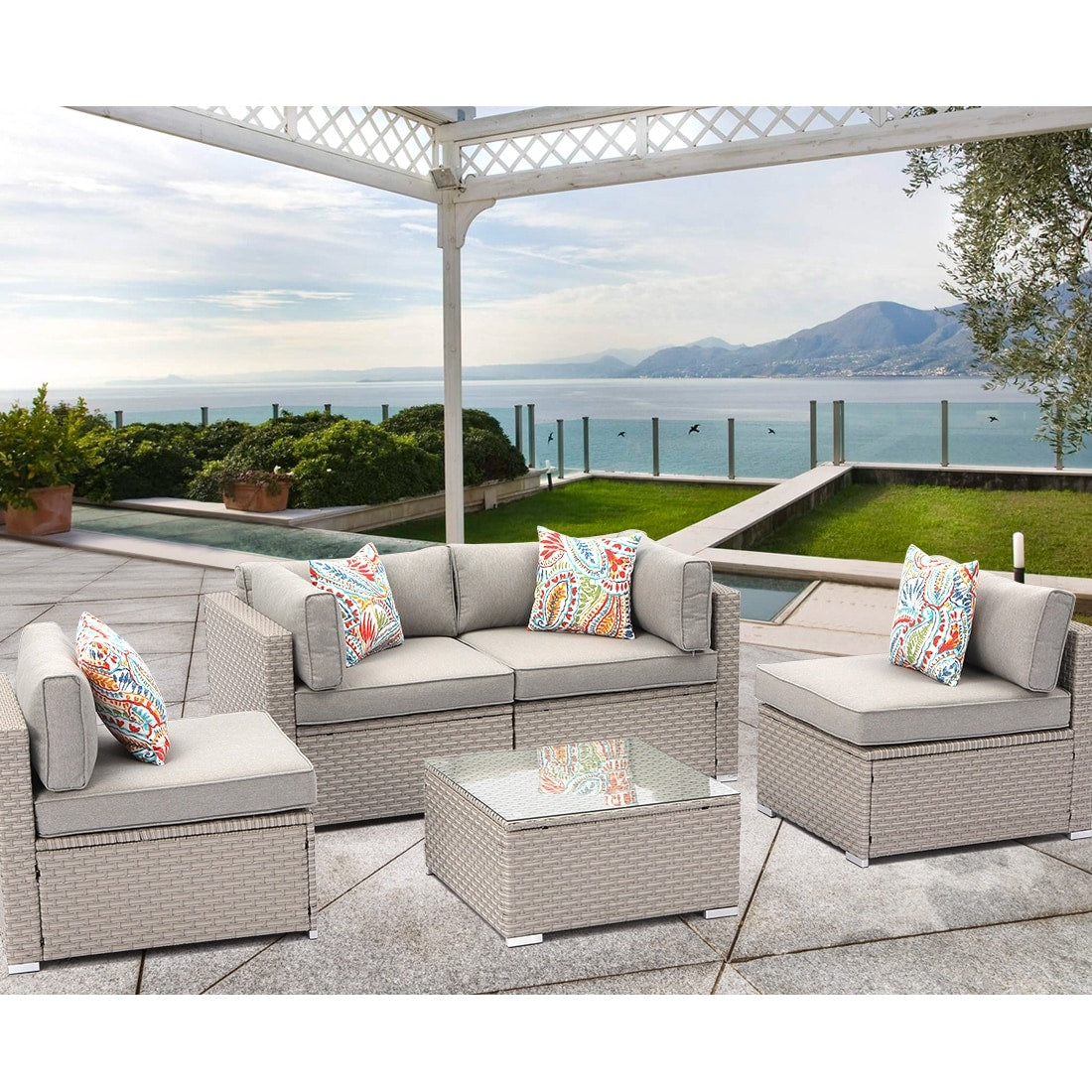 Ensemble de meubles de jardin en osier 5 pièces le plus confortable avec table basse
