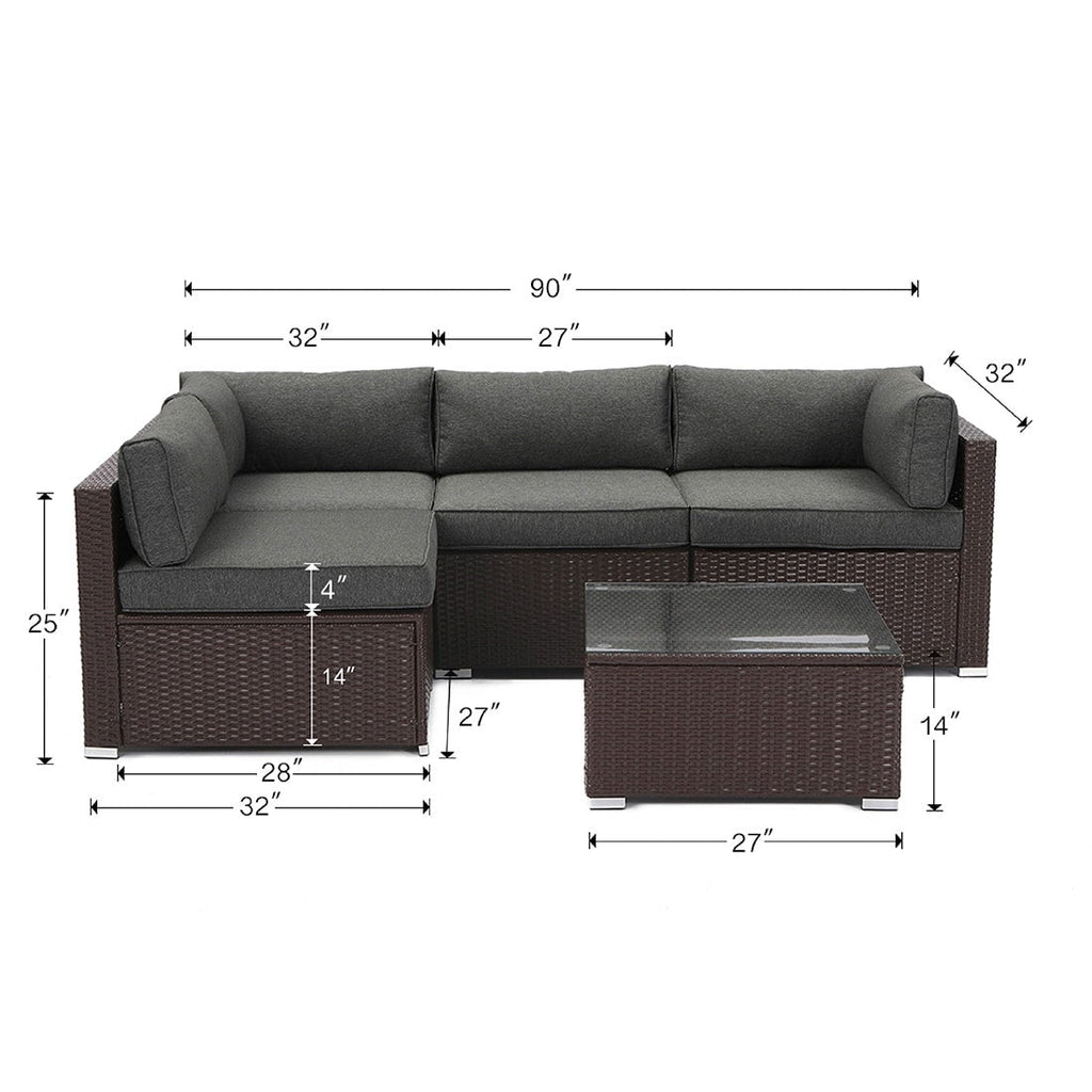 Ensemble de meubles de jardin en osier 5 pièces le plus confortable avec table basse