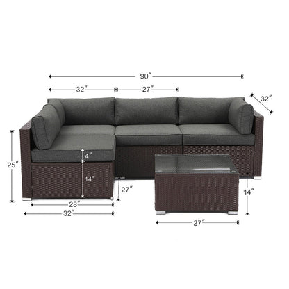 Ensemble de meubles de jardin en osier 5 pièces le plus confortable avec table basse