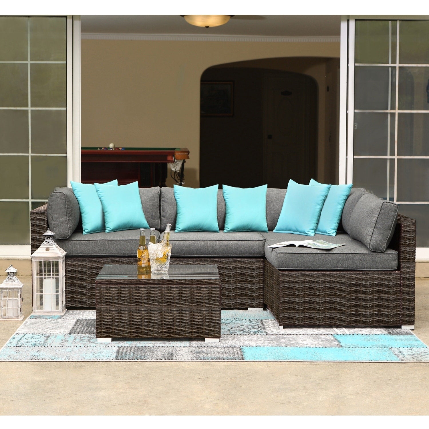 Ensemble de meubles de jardin en osier 5 pièces le plus confortable avec table basse