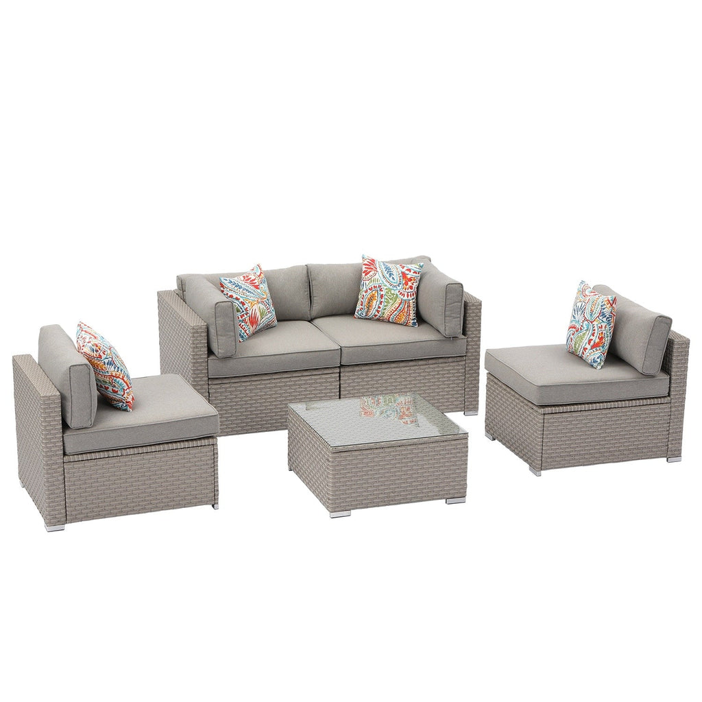 Ensemble de meubles de jardin en osier 5 pièces le plus confortable avec table basse