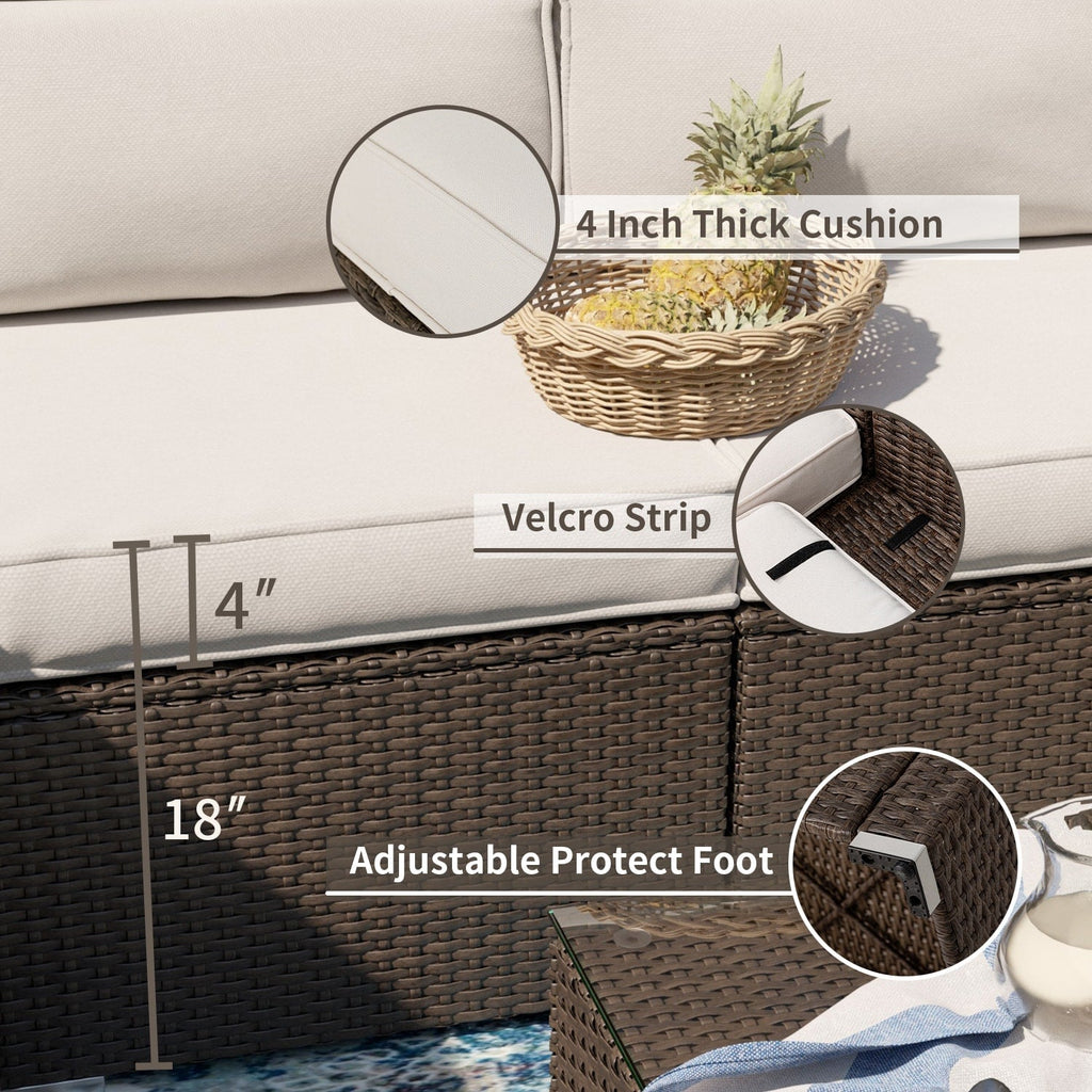 Ensemble de meubles de jardin en osier 5 pièces le plus confortable avec table basse