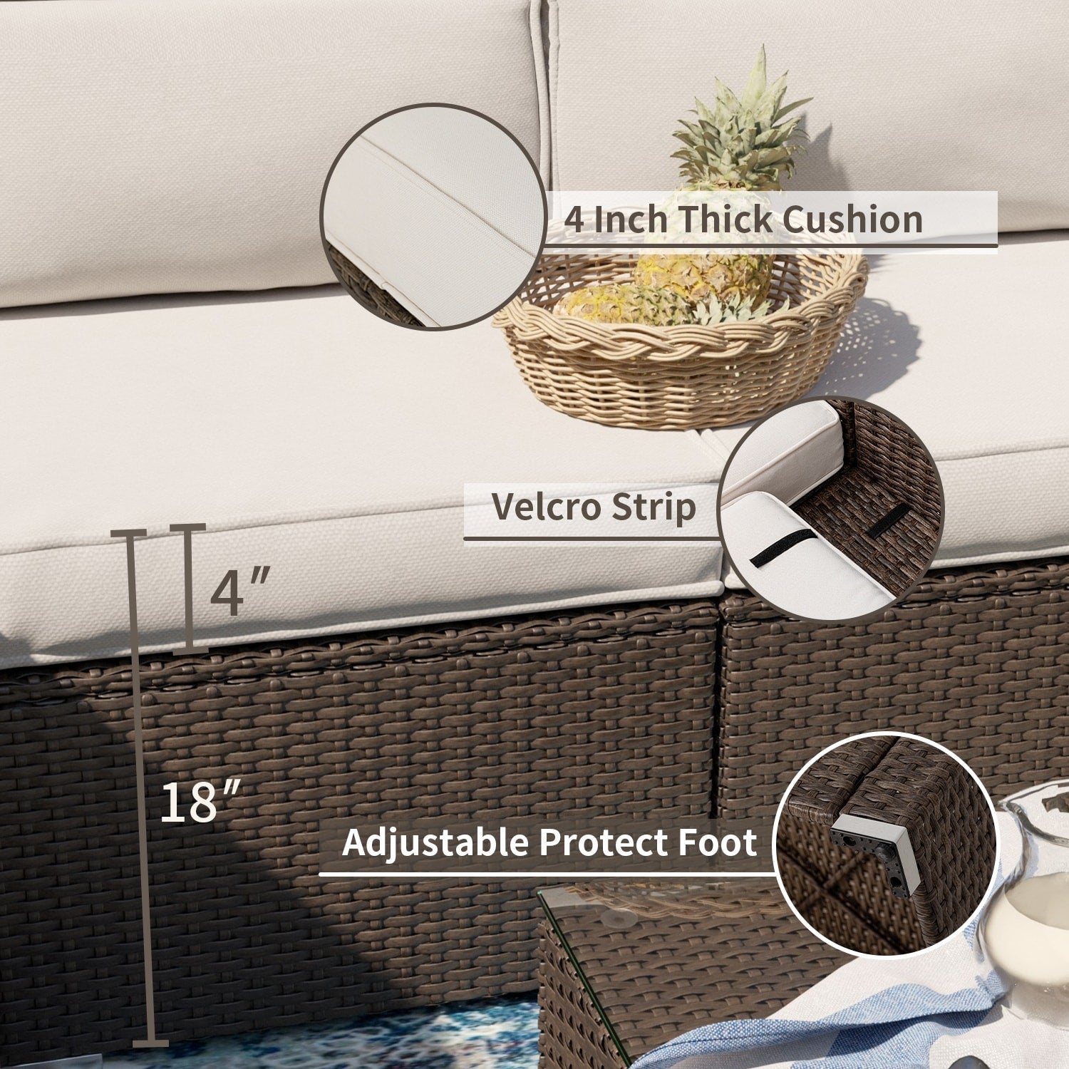Ensemble de meubles de jardin en osier 5 pièces le plus confortable avec table basse