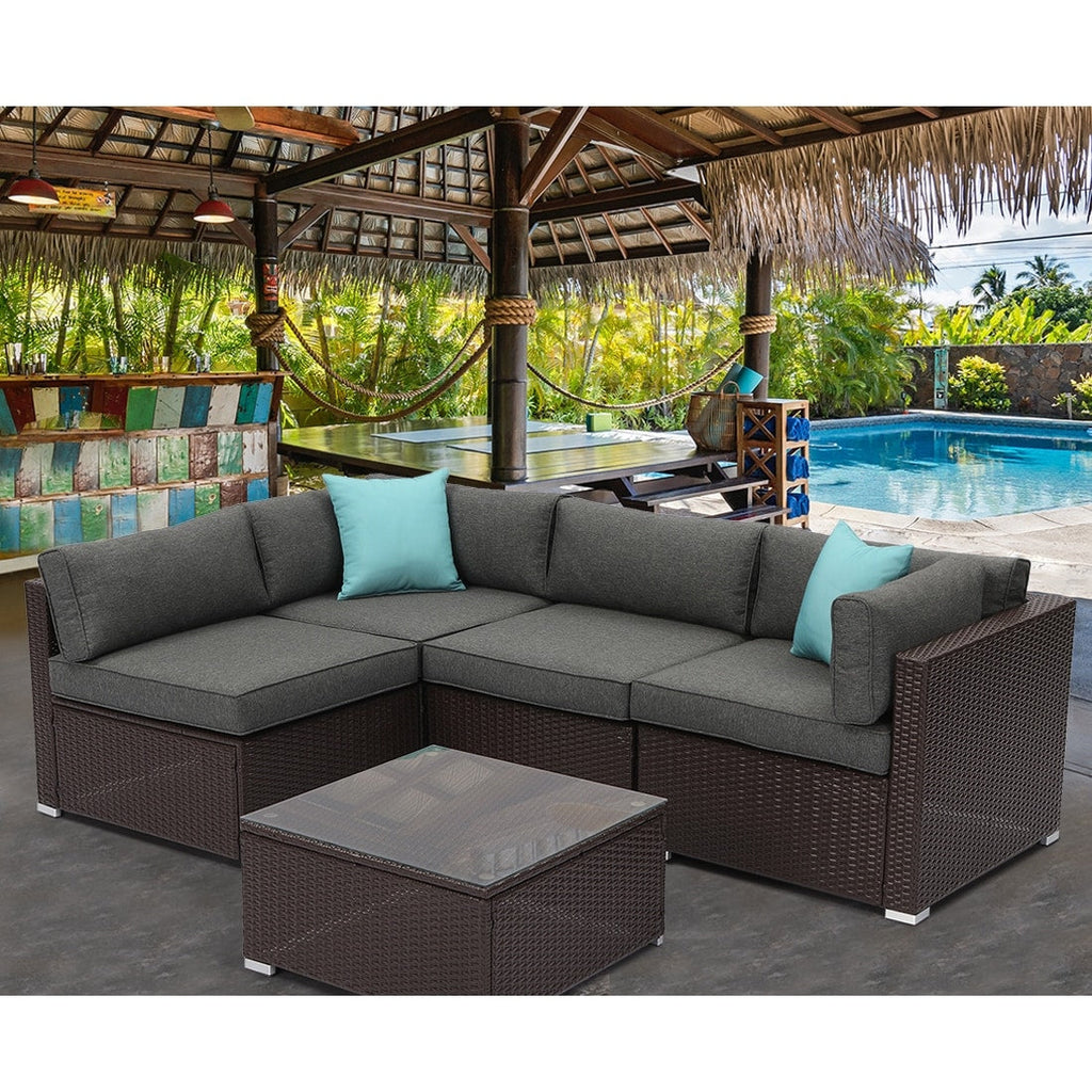 Ensemble de meubles de jardin en osier 5 pièces le plus confortable avec table basse