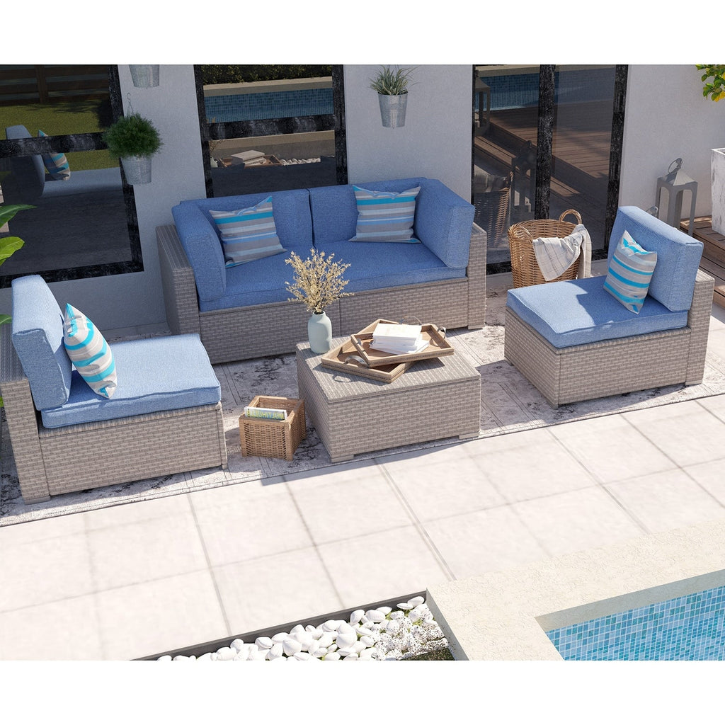 Ensemble de meubles de jardin en osier 5 pièces le plus confortable avec table basse