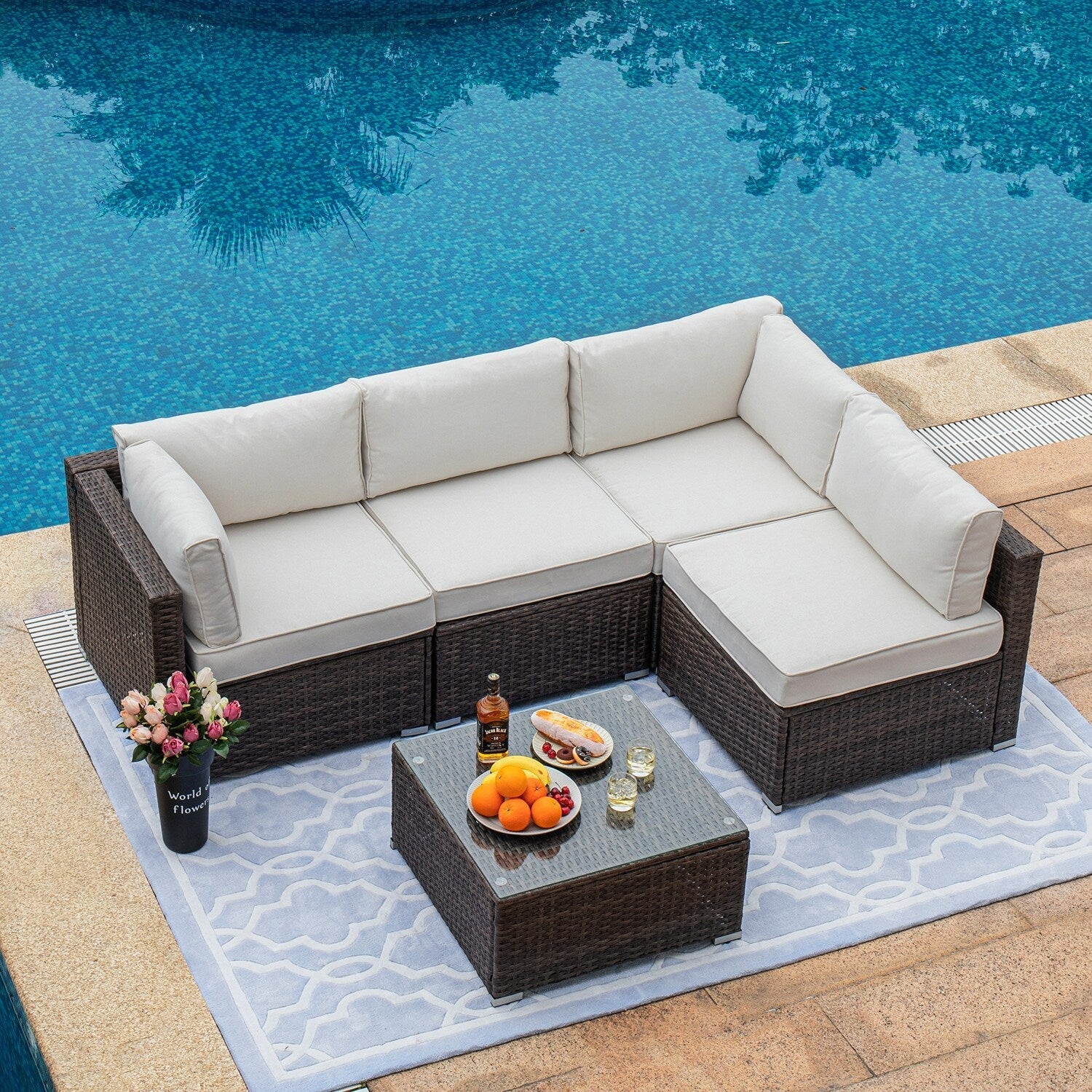 Ensemble de meubles de jardin en osier 5 pièces le plus confortable avec table basse