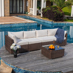 Ensemble de meubles de jardin en osier 5 pièces le plus confortable avec table basse