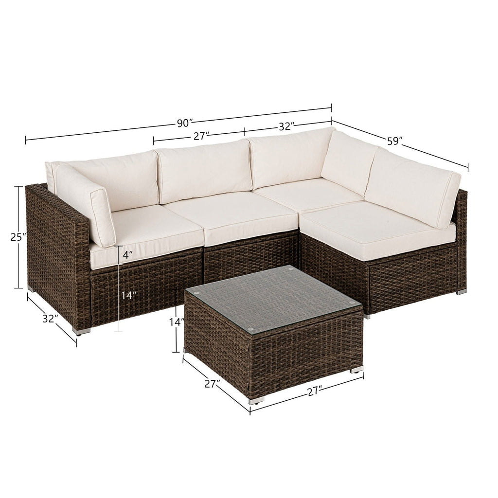 Ensemble de meubles de jardin en osier 5 pièces le plus confortable avec table basse