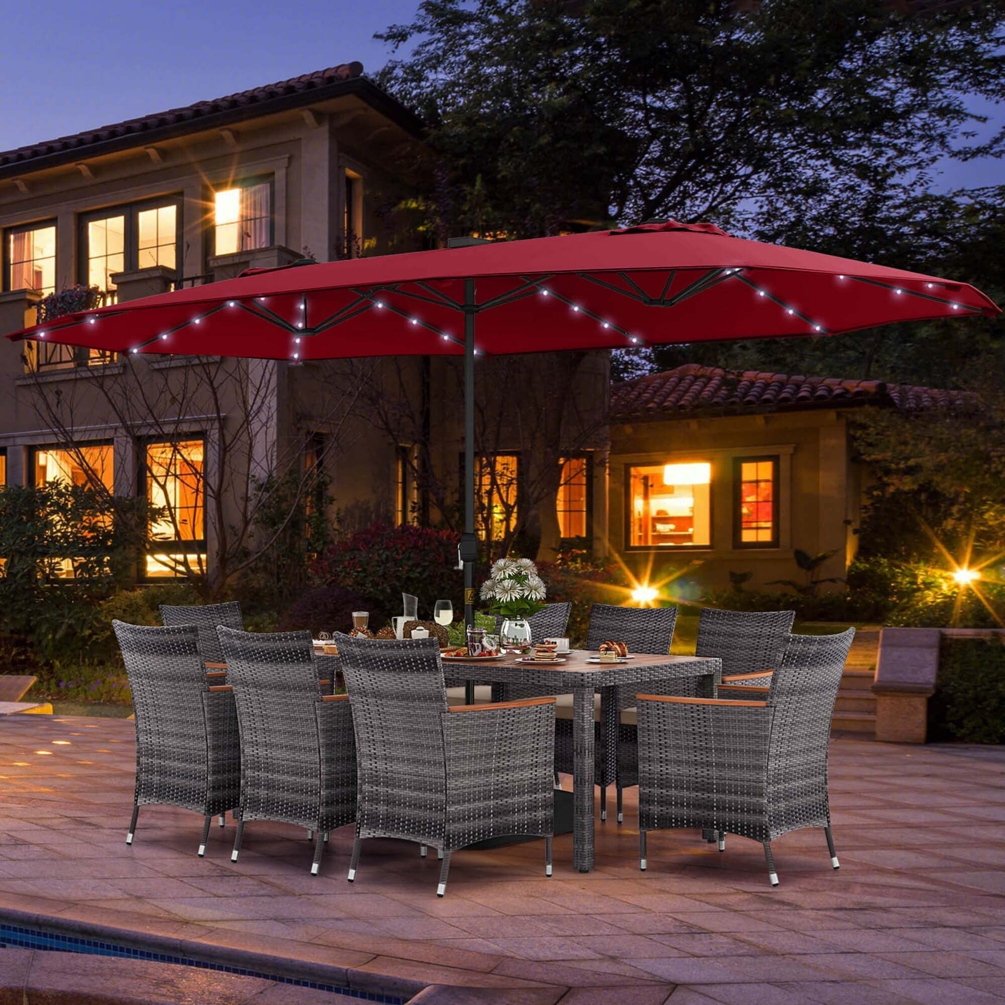 Ensemble de salle à manger de patio Costway 11 pièces avec parasol double face de 15 pieds - Voir les détails