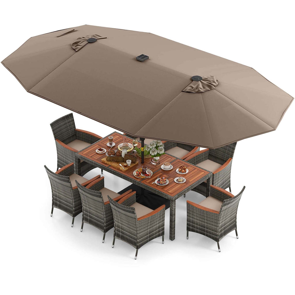 Ensemble de salle à manger de patio Costway 11 pièces avec parasol double face de 15 pieds - Voir les détails