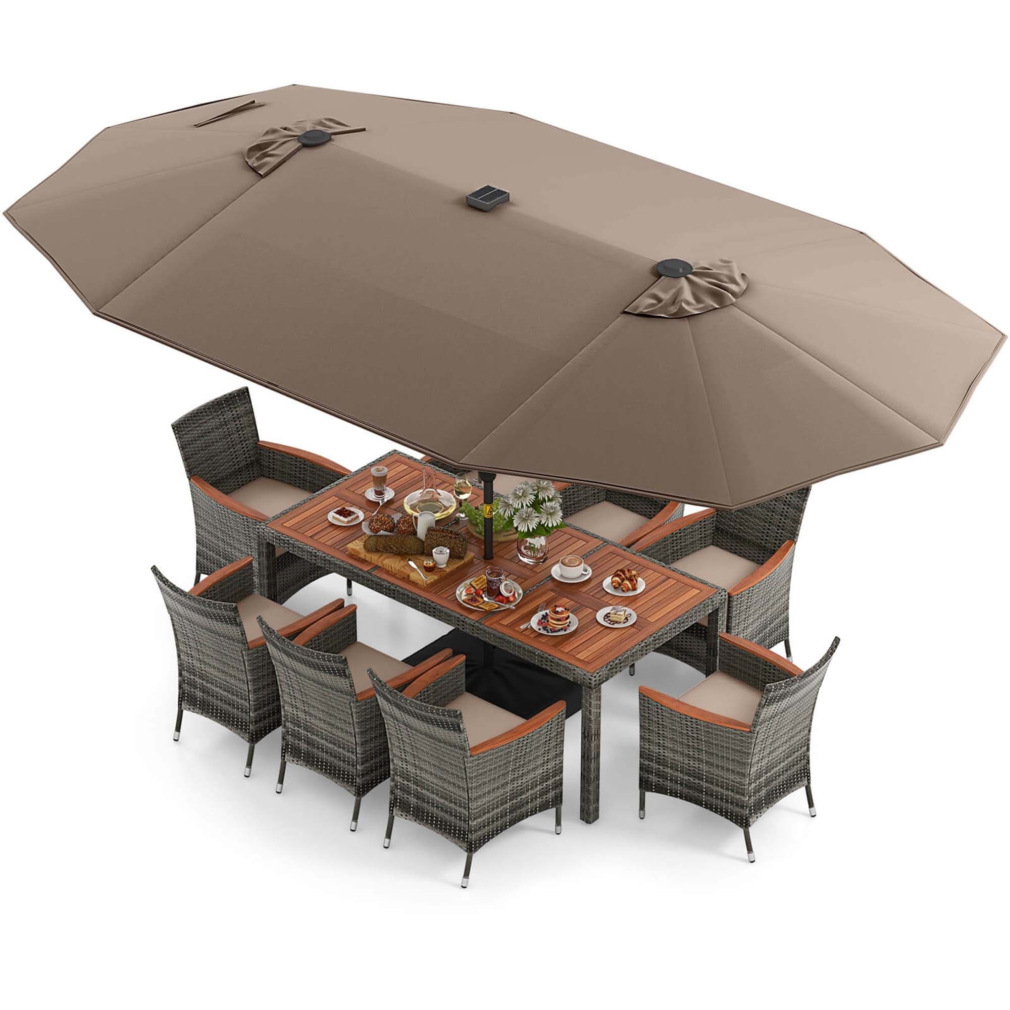 Ensemble de salle à manger de patio Costway 11 pièces avec parasol double face de 15 pieds - Voir les détails