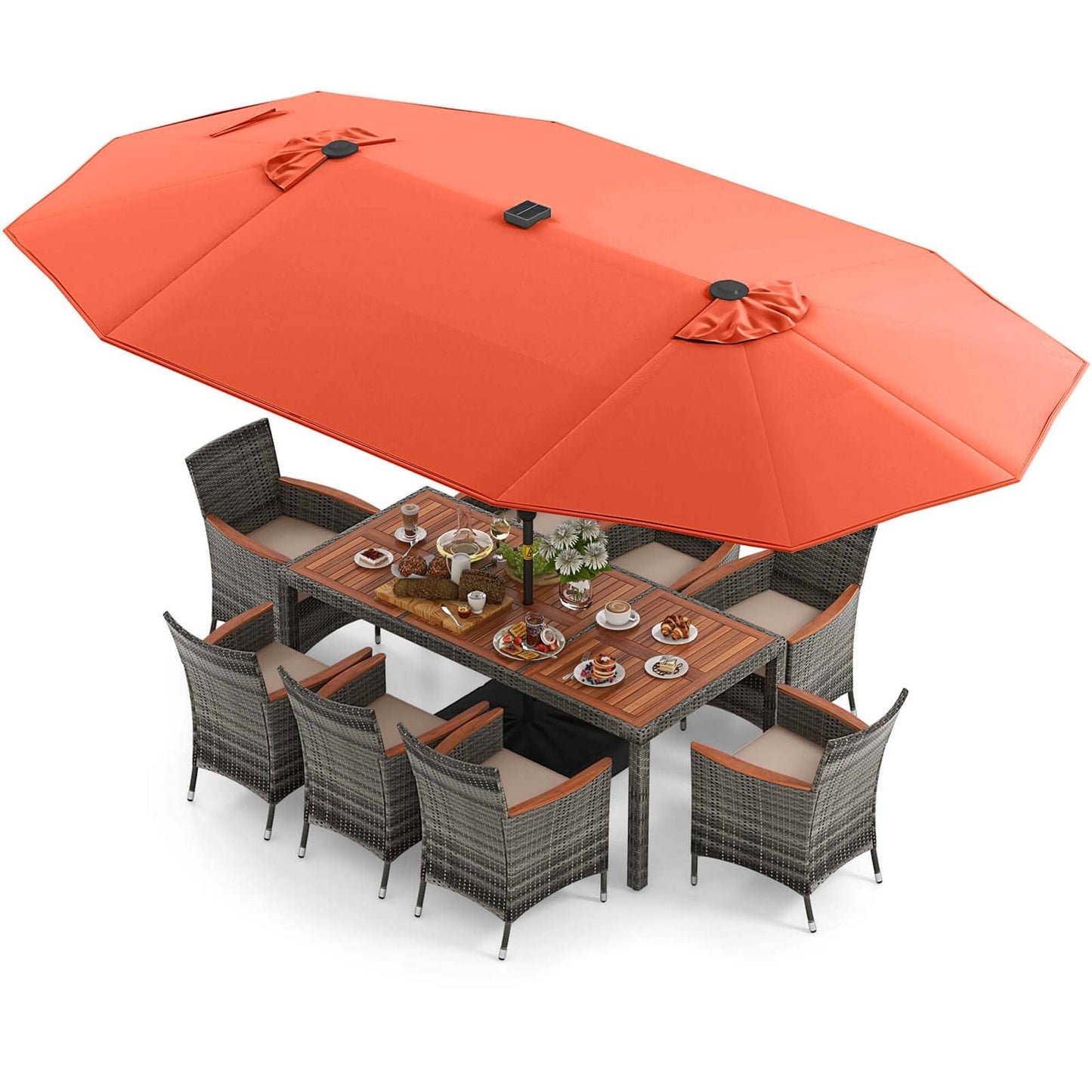 Ensemble de salle à manger de patio Costway 11 pièces avec parasol double face de 15 pieds - Voir les détails
