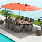 Ensemble de salle à manger de patio Costway 11 pièces avec parasol double face de 15 pieds - Voir les détails