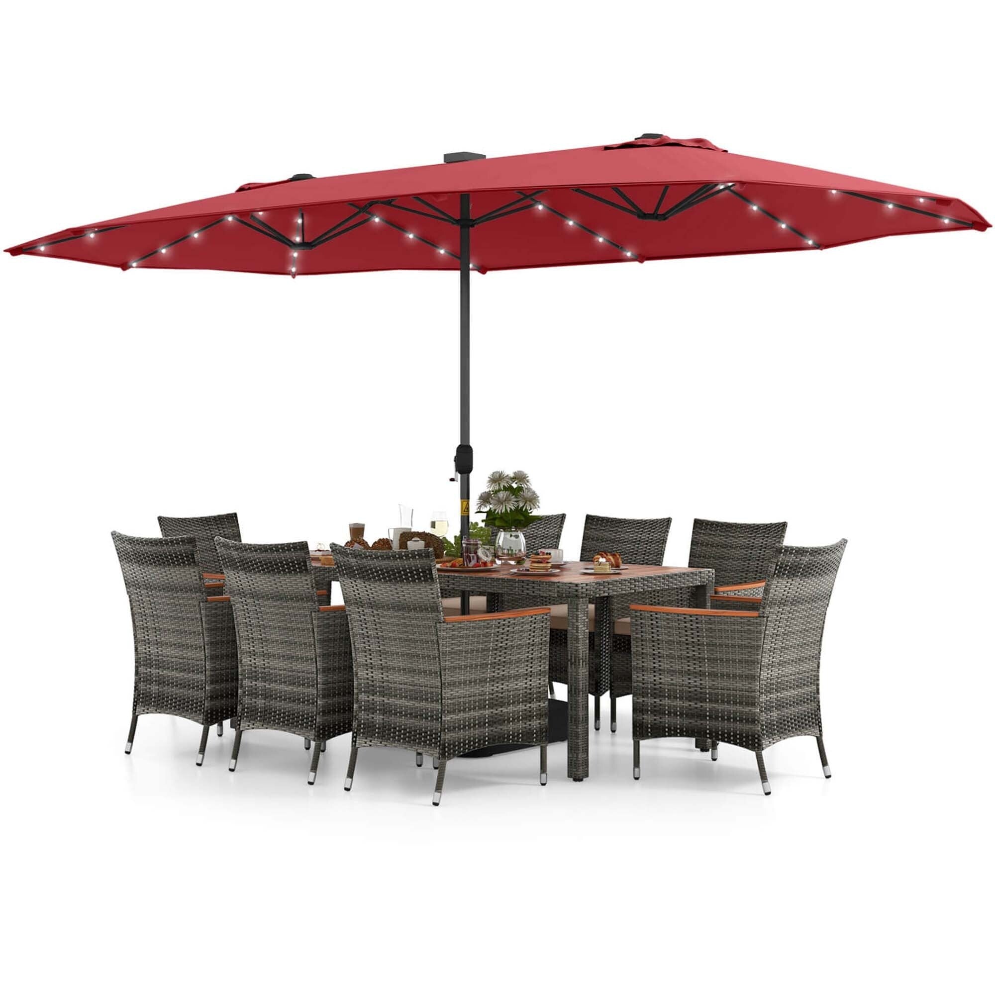 Ensemble de salle à manger de patio Costway 11 pièces avec parasol double face de 15 pieds - Voir les détails
