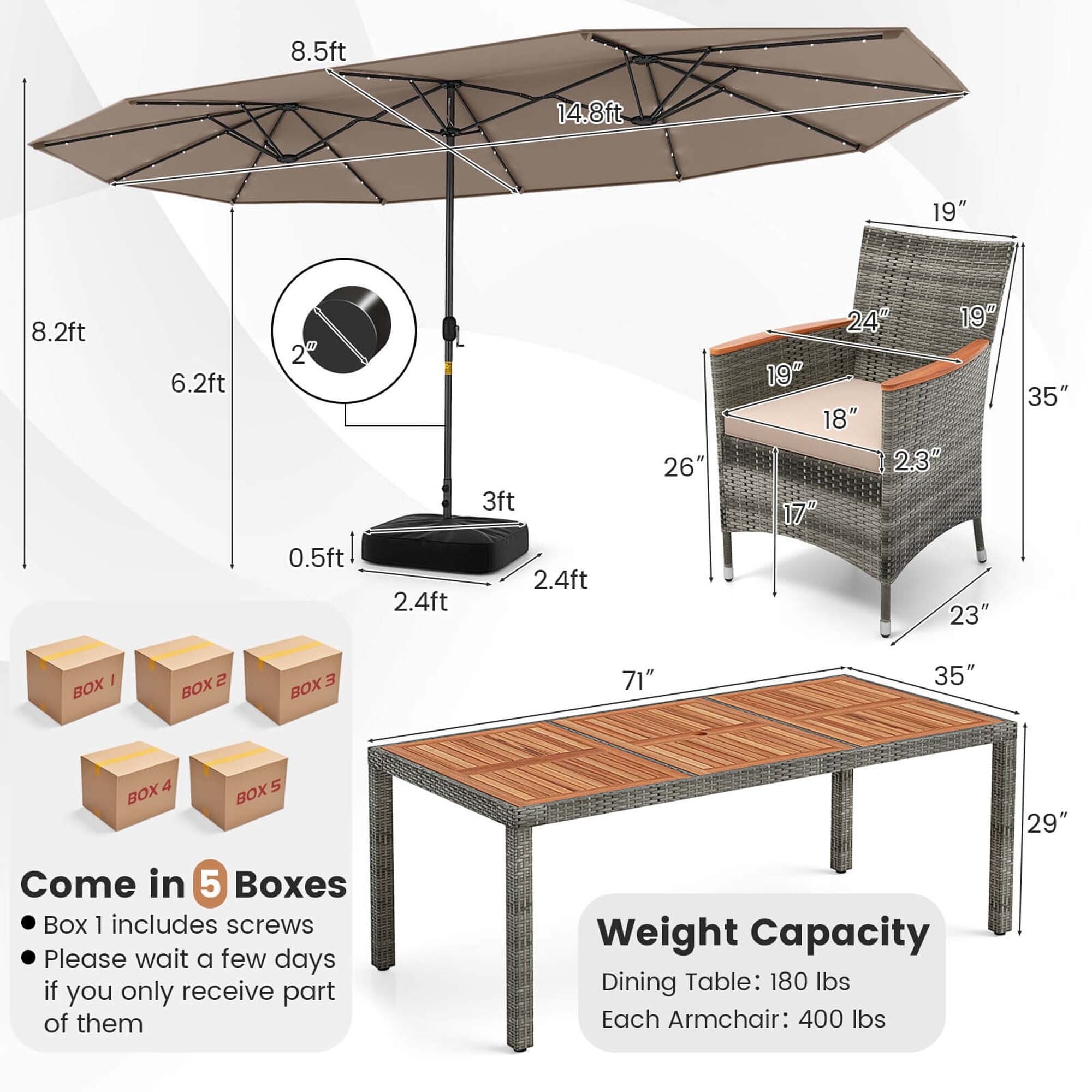 Ensemble de salle à manger de patio Costway 11 pièces avec parasol double face de 15 pieds - Voir les détails