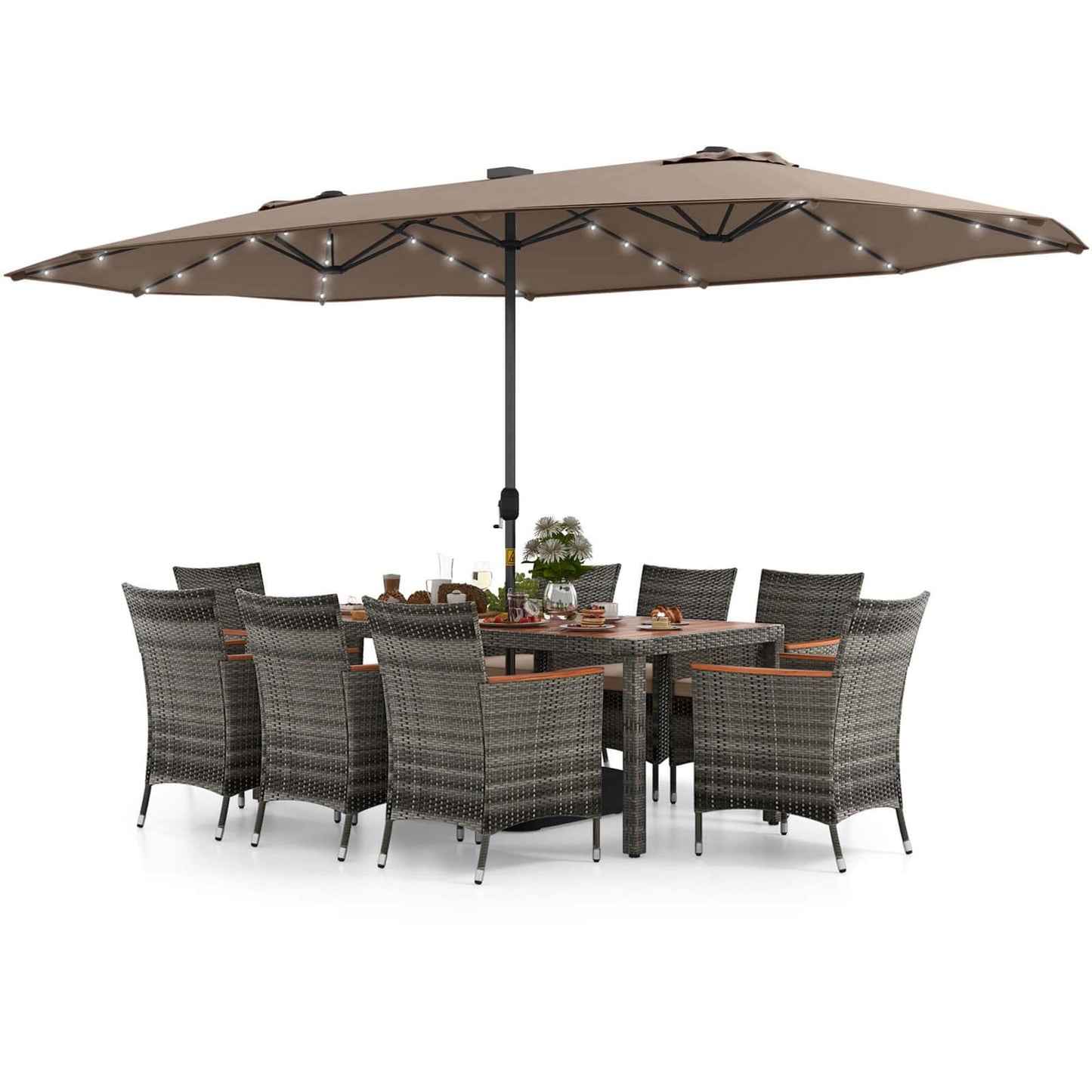 Ensemble de salle à manger de patio Costway 11 pièces avec parasol double face de 15 pieds - Voir les détails