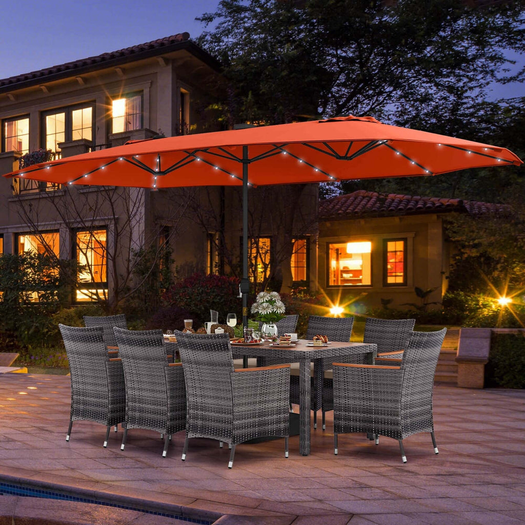 Ensemble de salle à manger de patio Costway 11 pièces avec parasol double face de 15 pieds - Voir les détails