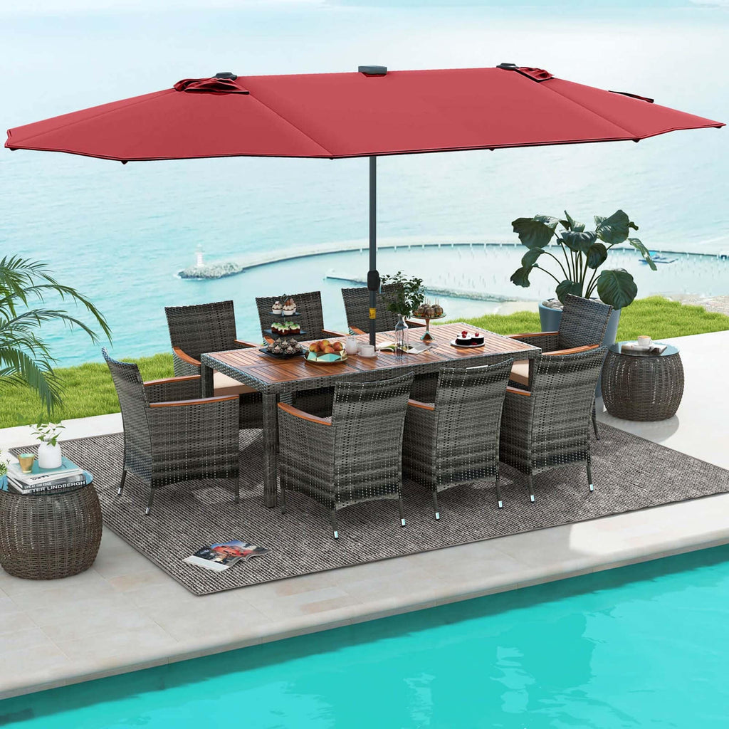 Ensemble de salle à manger de patio Costway 11 pièces avec parasol double face de 15 pieds - Voir les détails