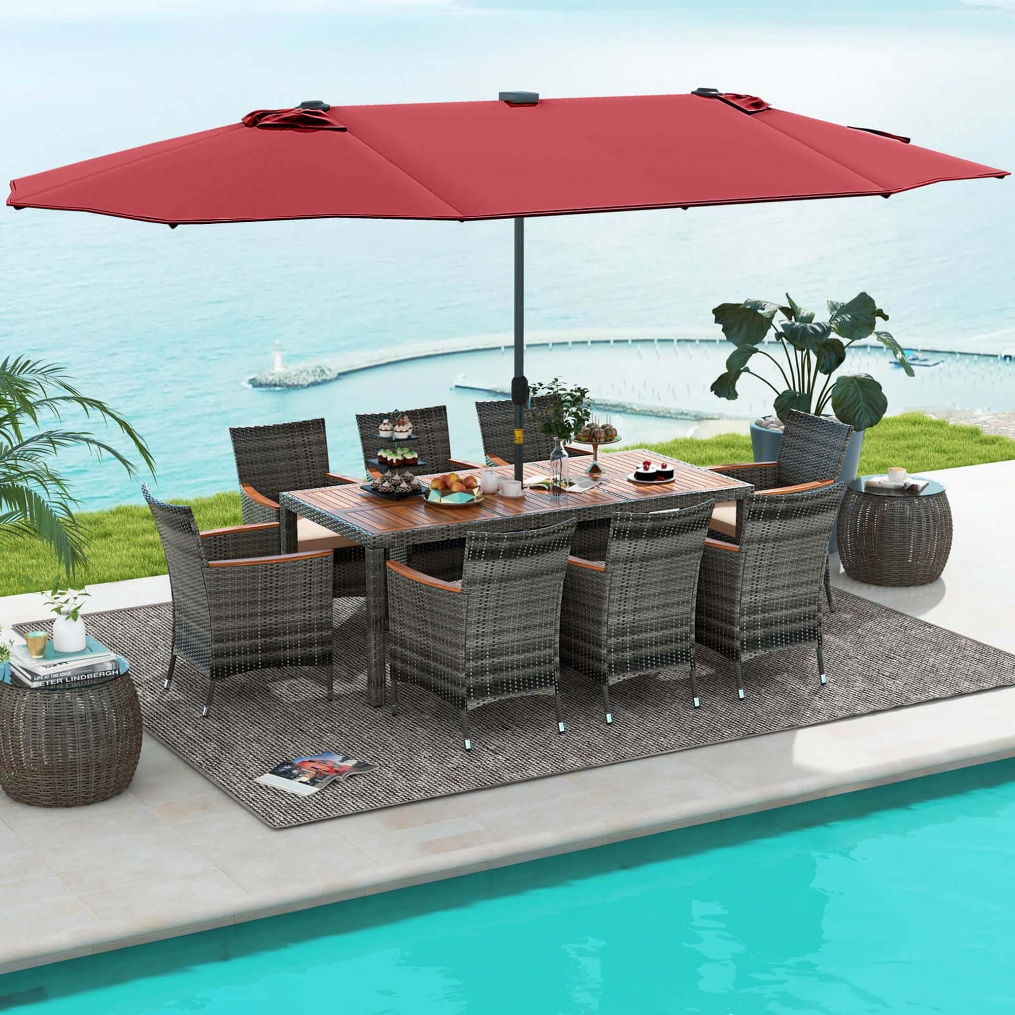 Ensemble de salle à manger de patio Costway 11 pièces avec parasol double face de 15 pieds - Voir les détails