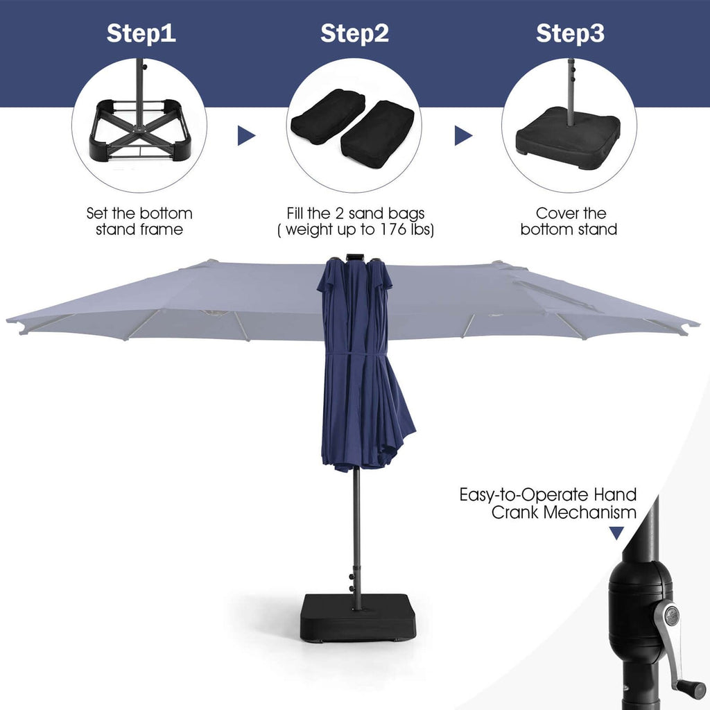 Ensemble de salle à manger de patio Costway 11 pièces avec parasol double face de 15 pieds - Voir les détails