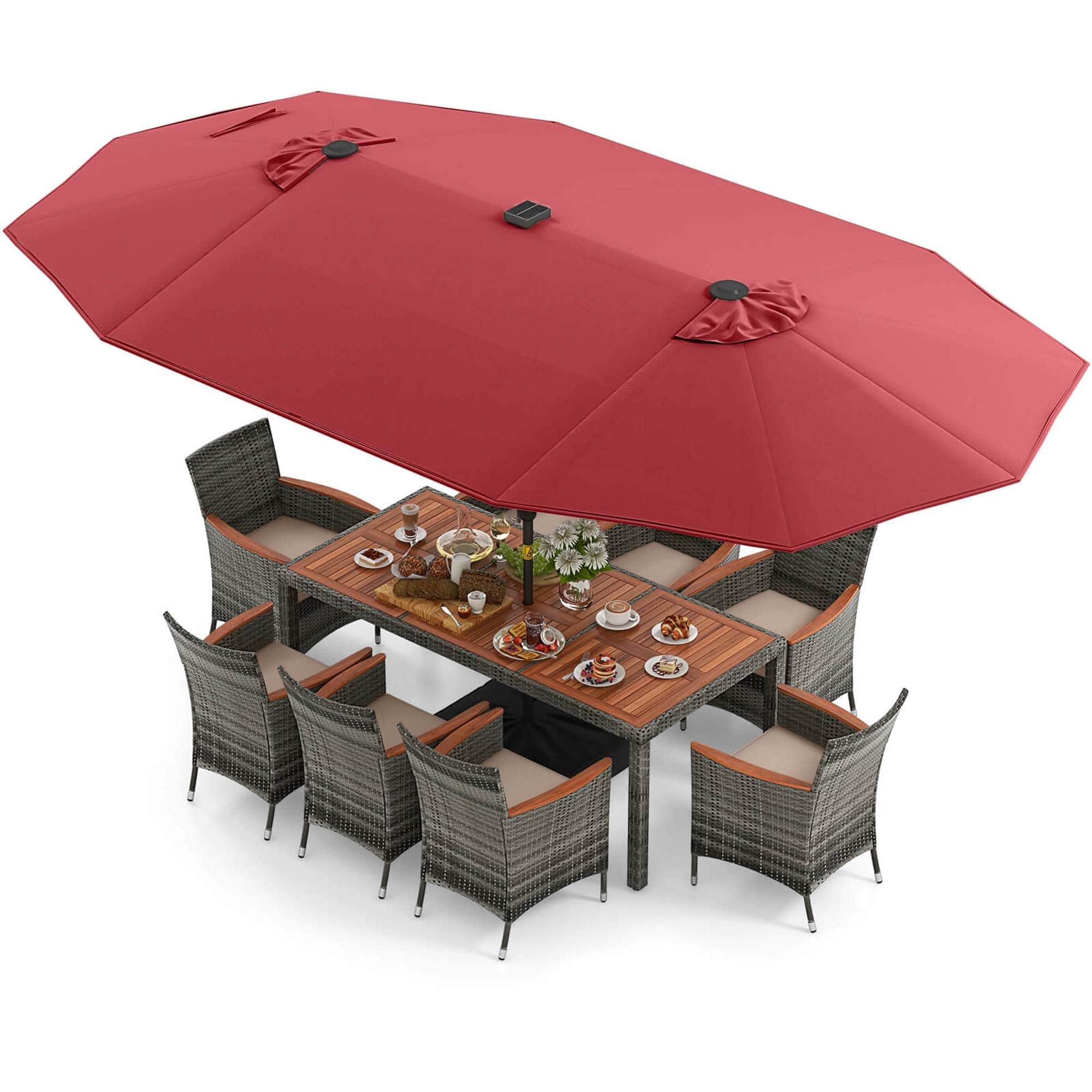 Ensemble de salle à manger de patio Costway 11 pièces avec parasol double face de 15 pieds - Voir les détails
