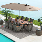 Ensemble de salle à manger de patio Costway 11 pièces avec parasol double face de 15 pieds - Voir les détails