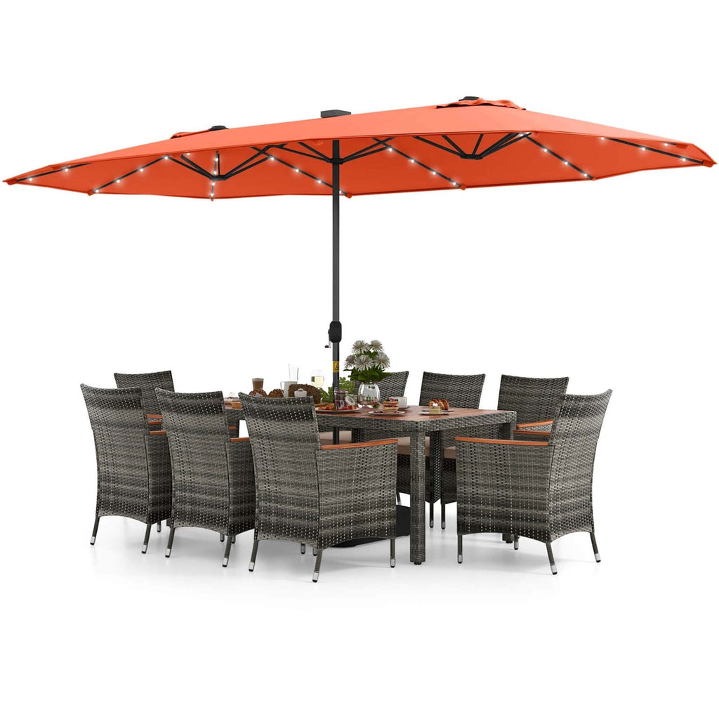 Ensemble de salle à manger de patio Costway 11 pièces avec parasol double face de 15 pieds - Voir les détails